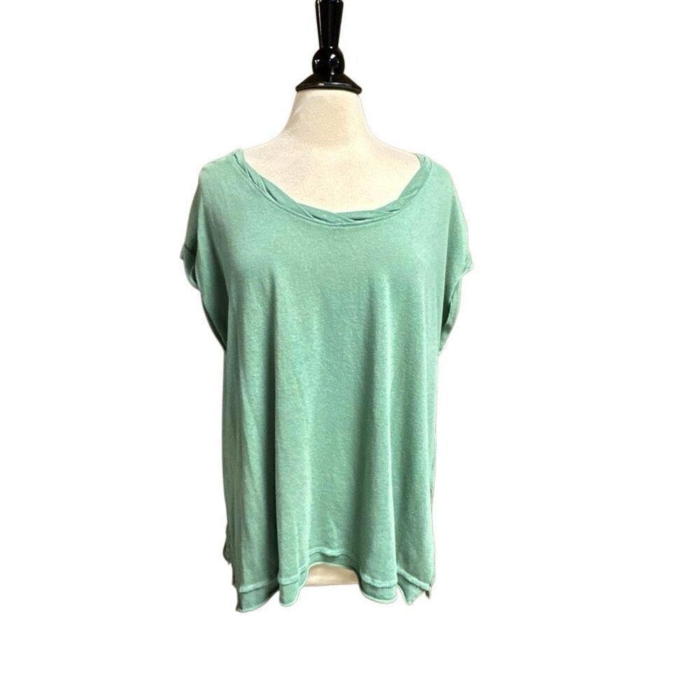 Wishlist Womens Green Slub Shirt Sleeve Loose Fit Top Size M/L